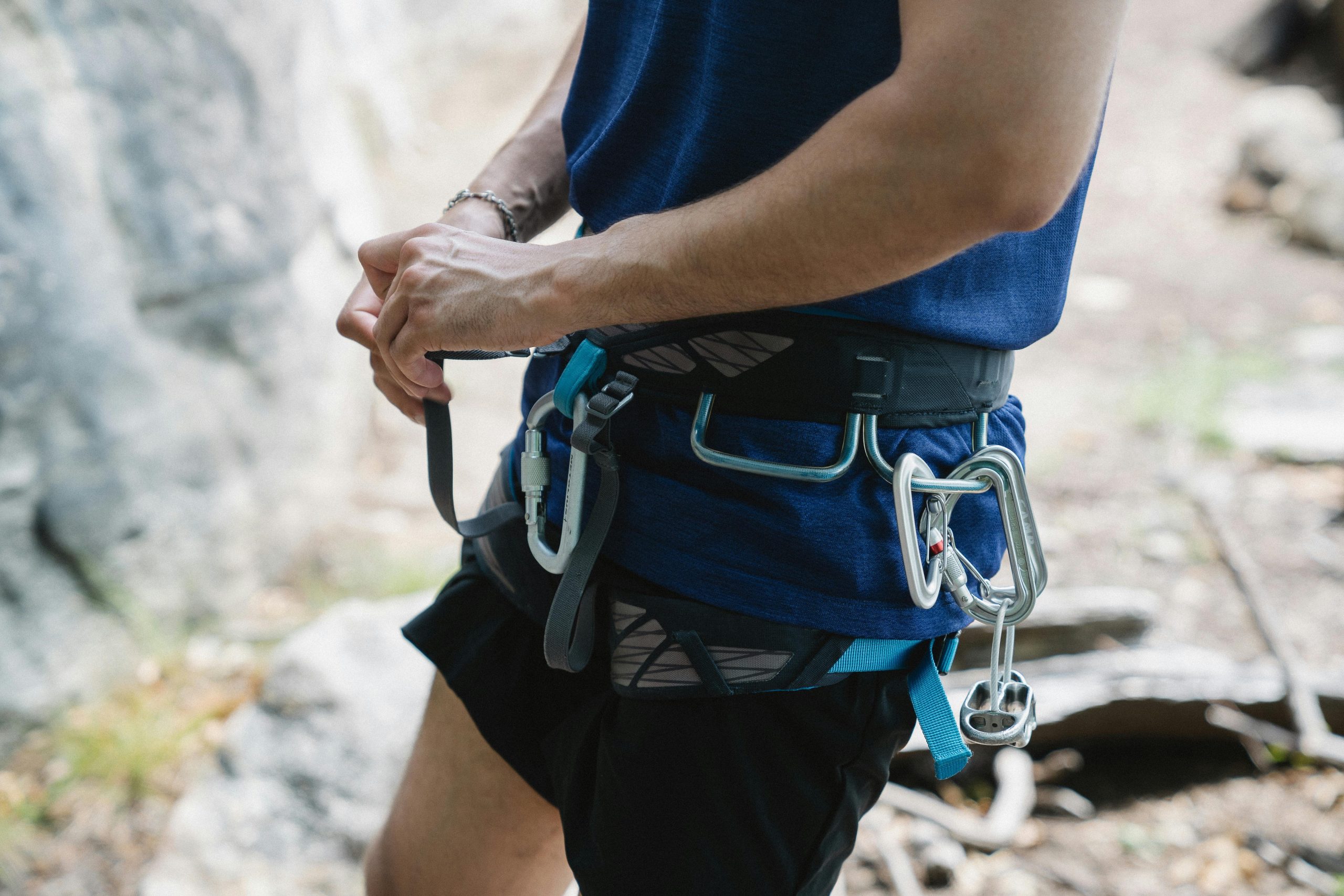 Climber safely falling while gear absorbs impact.